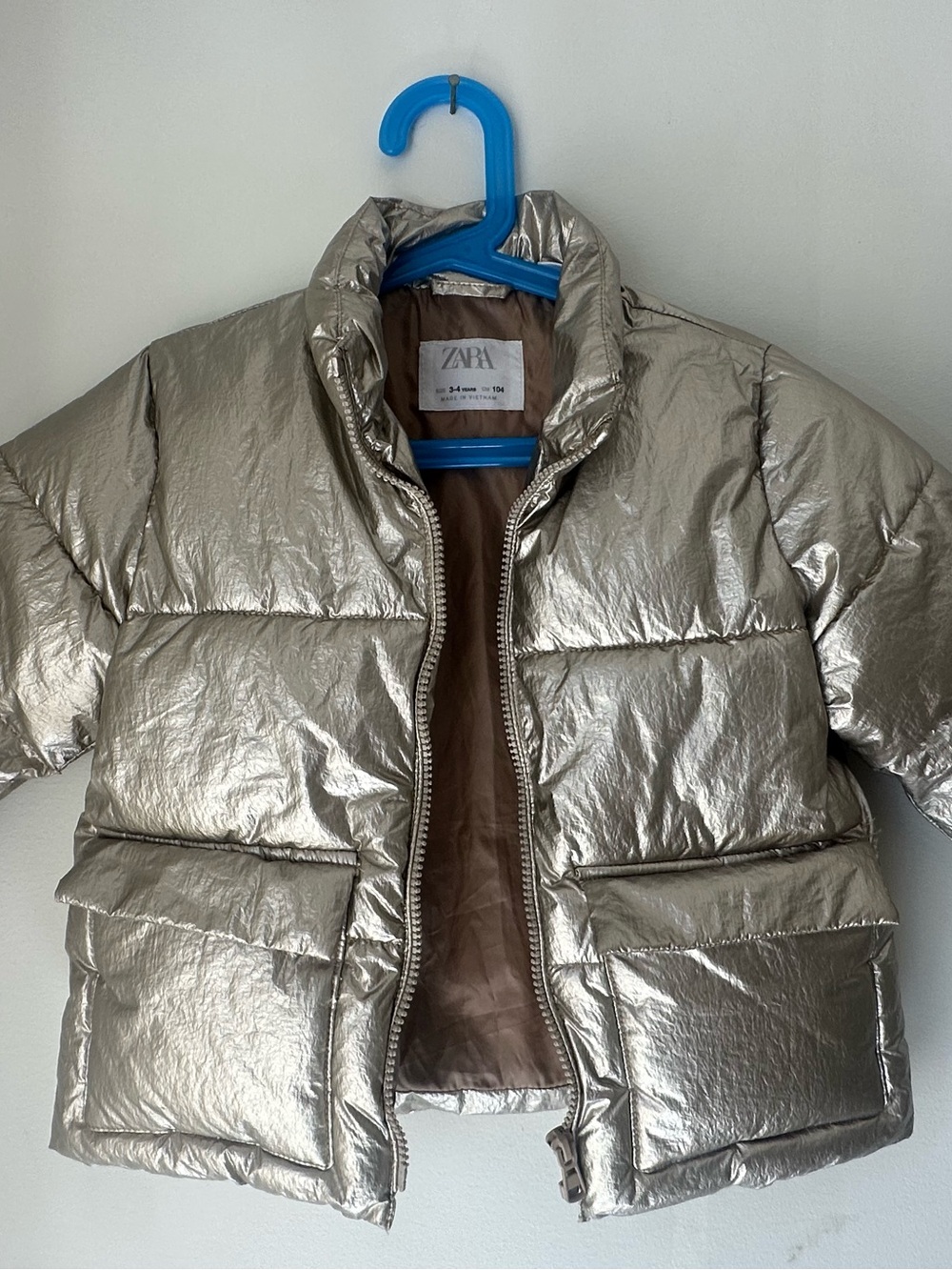 ZARA Metallic Puffer Jacket - golden Tone age 3-4
